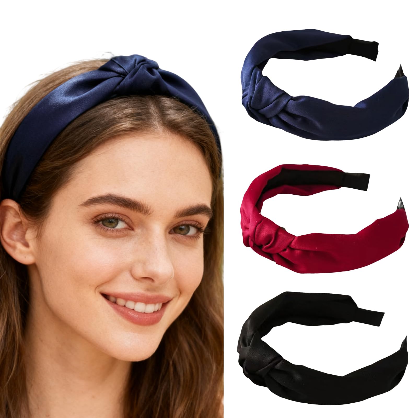 3 Pcs Elegant Head Bands for Women Soft Fabric Hair Band Wide Elastic Head Hoop for Washing Face Hairband Cute Knotted Hair Accessories for Girls 1522 — image 1