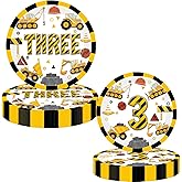 LetDec Construction 3rd Birthday Plates Construction Three Years Old Disposable Paper Dinner Plates Dinnerware for Dump Truck Theme 3rd Birthday Party Supplies Decorations
