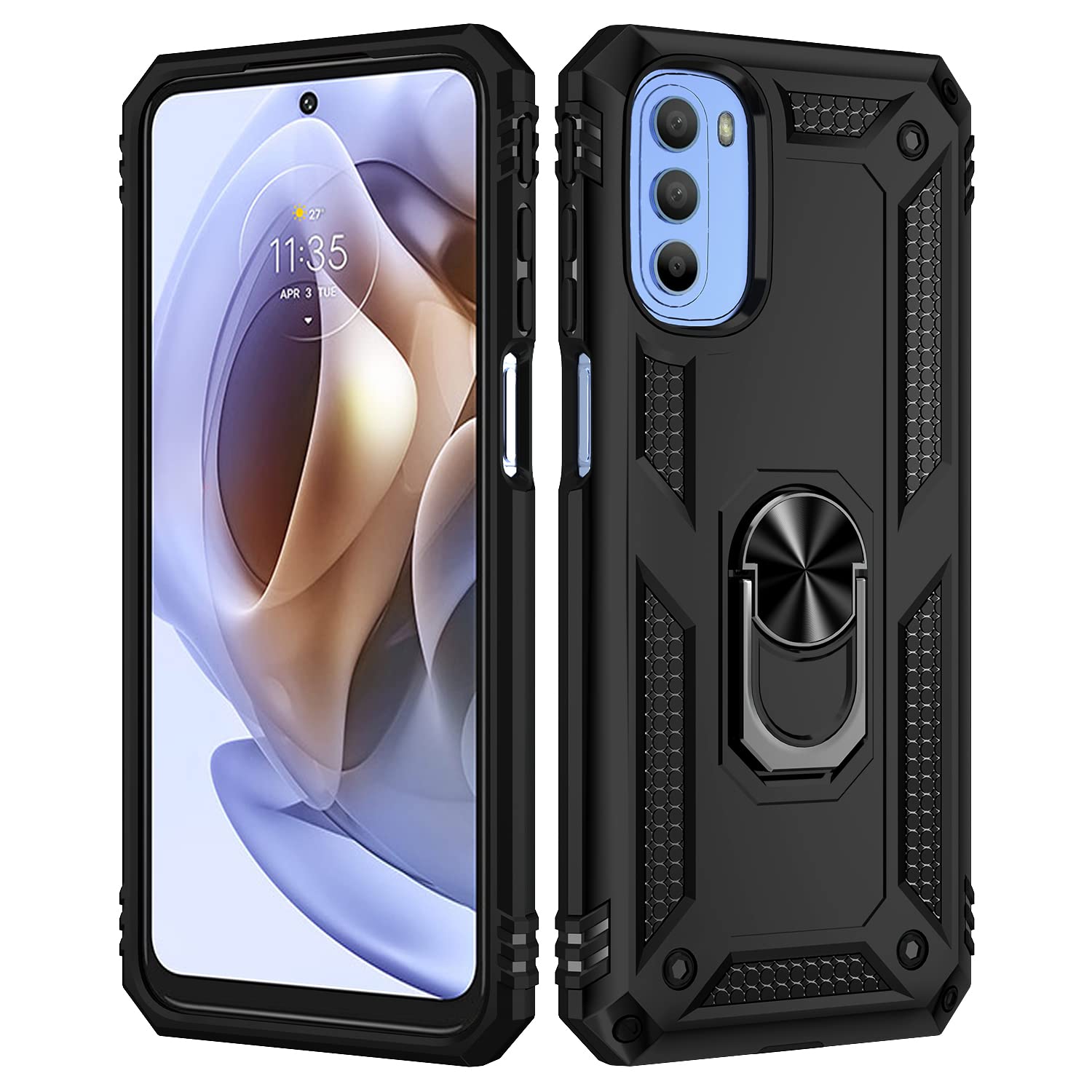 Motorola Moto G22 Case 6.5 Inch, Military Grade Tough Heavy Armored Protective Phone Case with Magnetic Metal Ring Kickstand Slim Shockproof Duty Armor Cover Case for Motorola Moto G22, Black