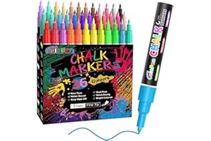 CELEPEN Extra Fine Tip Liquid Chalk Markers for Chalkboard, 36 Colors Window Liquid Chalk Marker Pens with 1mm Fine Tips, Washable Erasable Wet Erase Marker Pens Set for Bistro, Car Glass, Poster, Blackboard