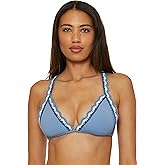Lucky Brand Women's Malaga Crochet Trim Halter Bikini Top, Adjustable, Tie Back, Swimwear Separates