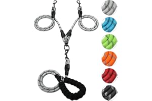 GOKOTTA Double Dog Leash Reflective Detachable Coupler and Tangle Free, Support add to Multiple Rope Leash Control with Padded Handle for Large and Medium Dogs Walking (Silver, Double Leash)