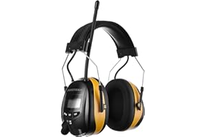 PROTEAR E8830 Digital AM FM Radio Headphones, Hearing Protection 25dB Noise Reduction Safety Earmuff, Comfortable Ear Protector for Lawn Mowing, Construction, Chainsaw and Landscaping(Yellow)