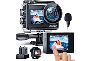 iZEEKER Action Camera iA200 4K 30FPS 24MP, 40M Waterproof Underwater Camera, Dual Screen, WiFi, EIS, Helmet Camera with 2x135