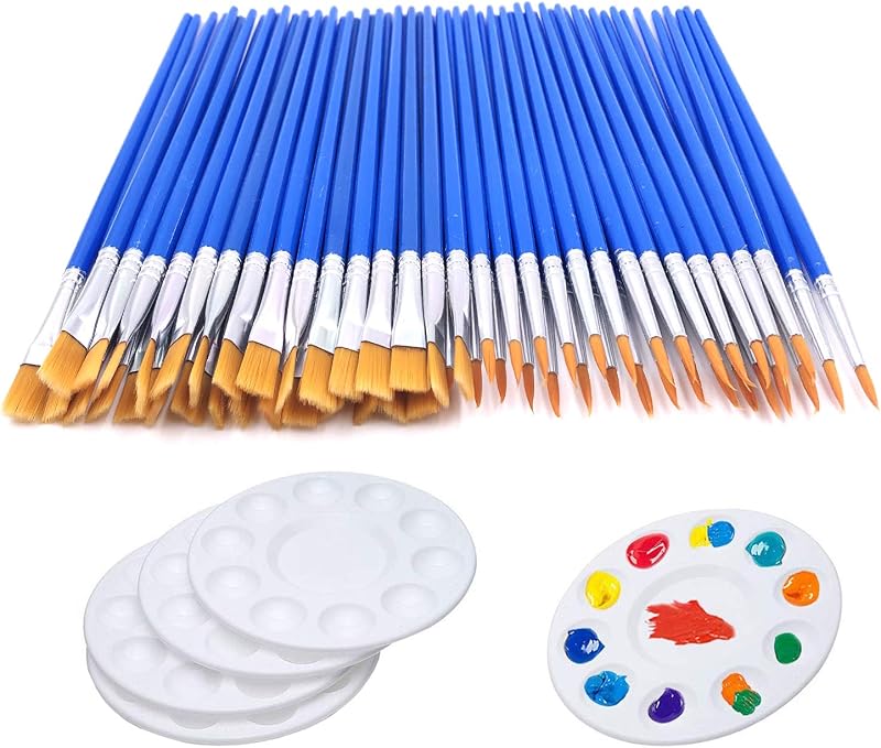 Luyi-Life 65 Pcs Flat Paint Brushes Set with Pallet Trays Nylon Hair Kids
