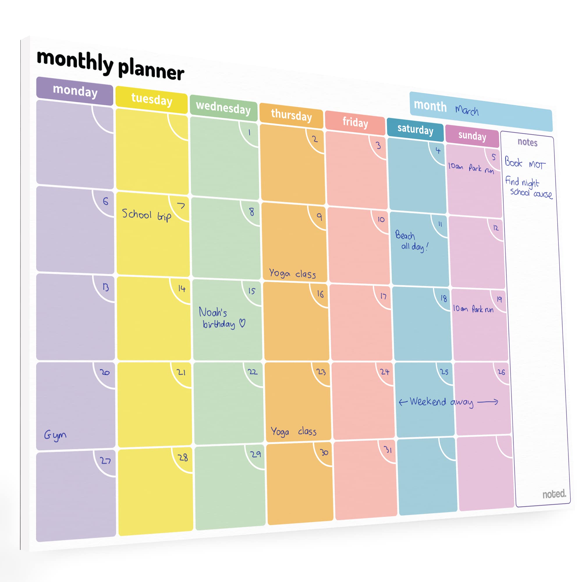 Monthly Planner Pad – A4 Undated Calendar and Scheduler – 52 Journal Sheets with Colour Coded Days and Notes area. For work home and study revision – 100gsm paper (Single Pack)