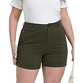 Gocolloa Plus Size Shorts Stretchy High Waisted Womens Summer Casual Shorts with Pockets