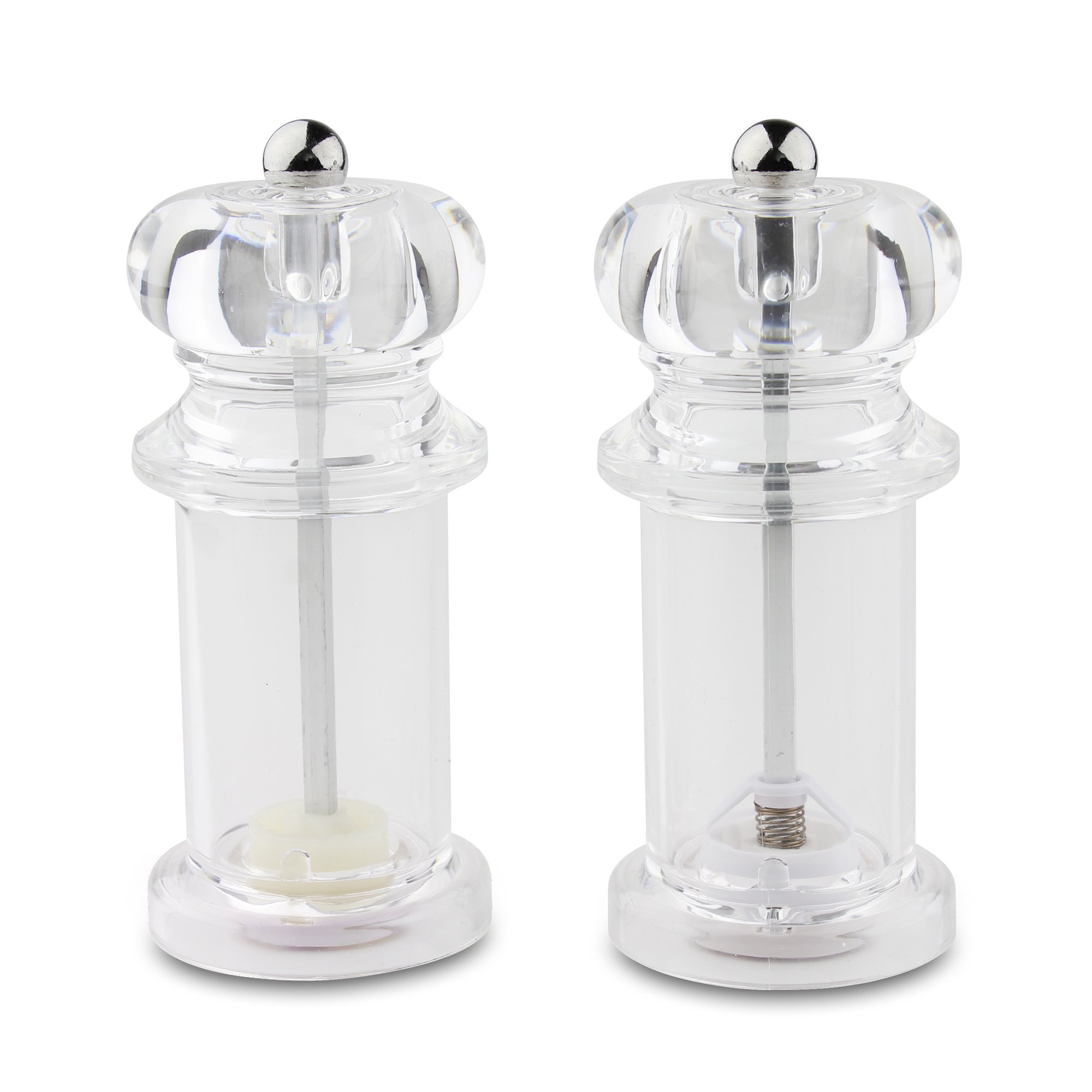 Grunwerg Salt and Pepper Mill 2 Piece Set, Non-Corrosive Ceramic Gears, 14cm - Acrylic Clear, 6 x 6 x 14 cm