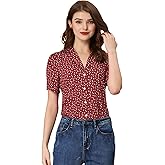 Allegra K Women's Polka Dots V Neck Short Sleeve Button Down Vintage Blouse
