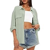 Darong Women's Button Down Long Sleeve Shirts Cotton Blend Casual Oversized Boyfriend Loose Fit Blouse Top