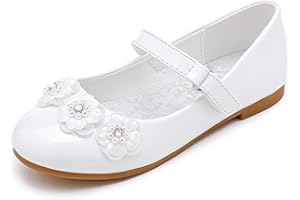 Parrosoo Flower Girl Shoes Dress Shoes Toddler Girls Flats Low Heel Princess Wedding Shoes for Little Big Kids