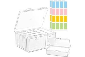 zoeynex Large Plastic Storage Boxes, 6 Clear Containers with Hinged Lids, for Playing Cards, Trading Cards, Photos, Arts & Crafts Supplies, Jewelry (16 Labels) – Fits Standard Cards