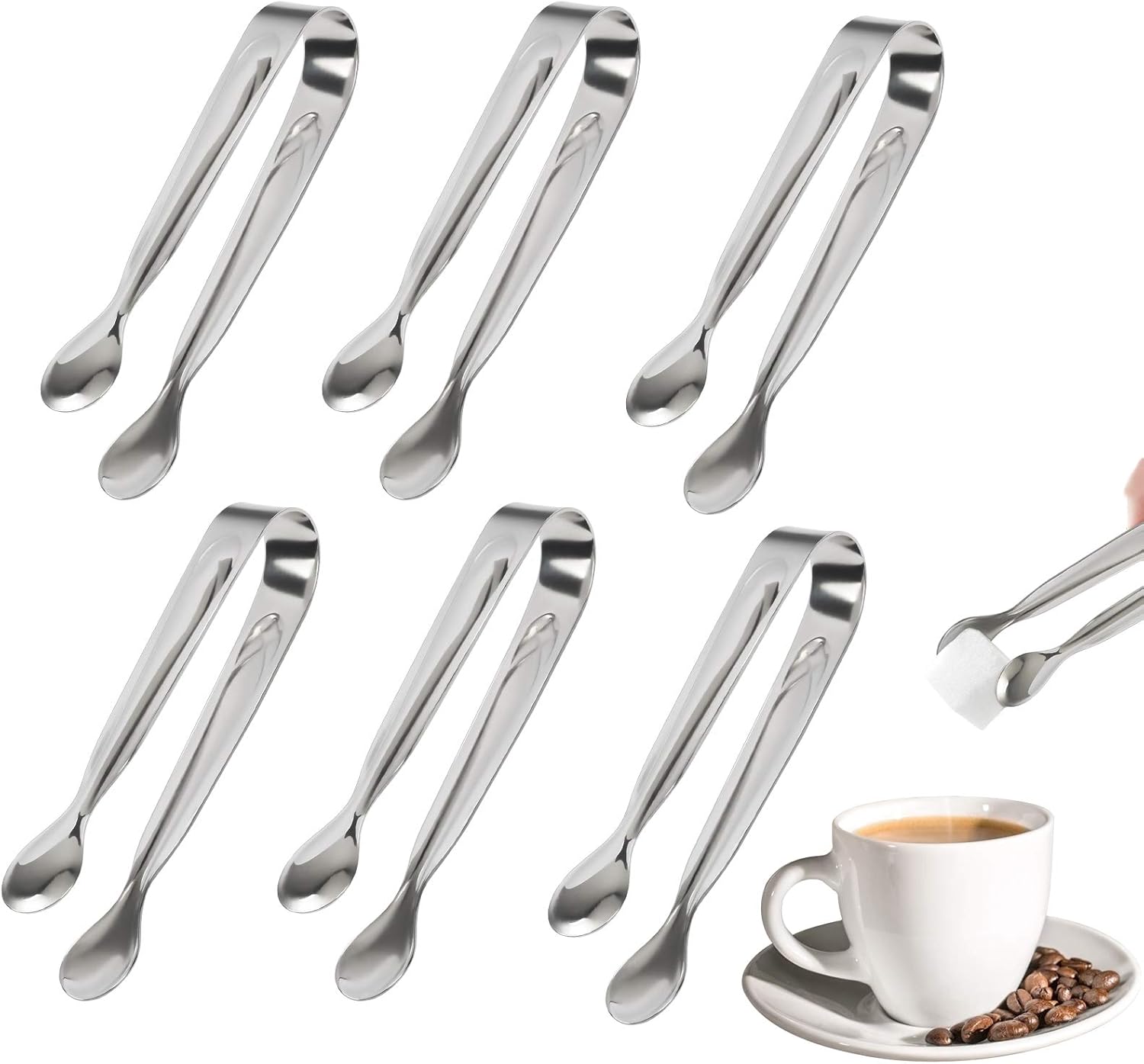 ZoomSky 6pcs Sugar Tongs UShaped Stainless Steel Candy Tongs Mini