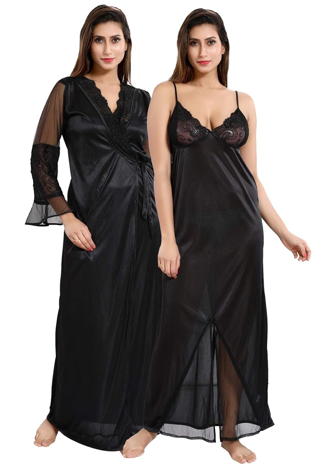 Buy Be You Women Solid Nighty Sets/Nighty with Robe (Black, Free Size