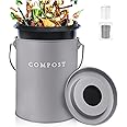 FINESSY Indoor Compost Bin Kitchen Odorless with Lid for Composting Food Waste Bucket for Counters, Stainless Steel Kitchen Compost Bin Countertop Trash Can, Indoor Food Composter Recycler Container