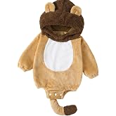 Licupiee Infant Boy Girl Halloween Animal Costume Newborn Baby Flannel Hooded Rompers Fall Winter Long Sleeve Fleece Bodysuit