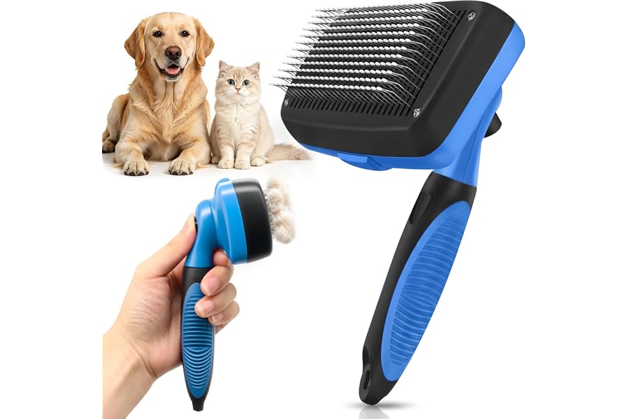 Tevila Self-Cleaning Dog Brush for Shedding, Slicker Brush & Grooming Tool | Dog Shedding Tool,Deshedder Brush,Undercoat Brush, Ergonomic Handle,For Short Haired Dogs and Indoor Cats