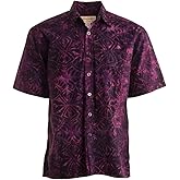 Johari West Hawaiian Short Sleeve Cotton Button-Down Batik Shirt for Men (Geometric Forest)