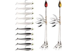 OJYDOIIIY Alabama Rig (A-Rig) Fishing Lures Kit – 2 Rigs, 10 Jig Heads & Swimbaits, Tackle Box for Striper/Bass Fishing