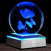 3D Crystal Ball Night Light - 3.15 Inch Butterfly Figurines Glass Ball Table Lamp with Color Changing Touch Base - Butterfly Gifts for Friends, Kids, Women - Christmas, Birthday