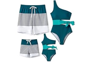 PATPAT Family Matching Swimsuits Mommy and Me One Shoulder Cutout Colorblock Bathing Suits One Piece Swimwear Sets