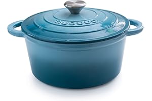 Cast Iron Pot with Lid – Non-Stick Ovenproof Enamelled Casserole Pot, Oven Safe up to 500° F – Sturdy Dutch Oven Cookware – Blue, 5-Quart, 24cm – by Nuovva