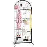 Aseem Metal Grid Wall Panels Display Stand Black Movable 2x5.2FT, 1PCS | Wire Wall Grid Panel with T-Base Gridwall Display Racks Floorstanding Detachable for Vendor Events Craft Shows Retail