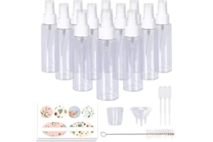 HWASHIN 12 Pack 3.4oz/100ml Clear Plastic Spray Bottles with White Fine Mist Sprayers for Essential Oils, Perfumes & Aromathe