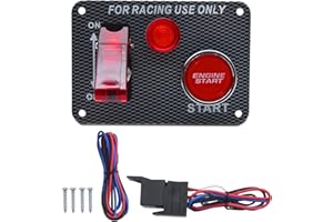 GELOO 12V Ignition Switch Panel, Race Car Ignition Switches with Push Button Engine Starter Switch Panel, Racing Switch Panel Carbon Fiber LED Ignition Toggle Switches Panel 2 in 1 for RV Truck