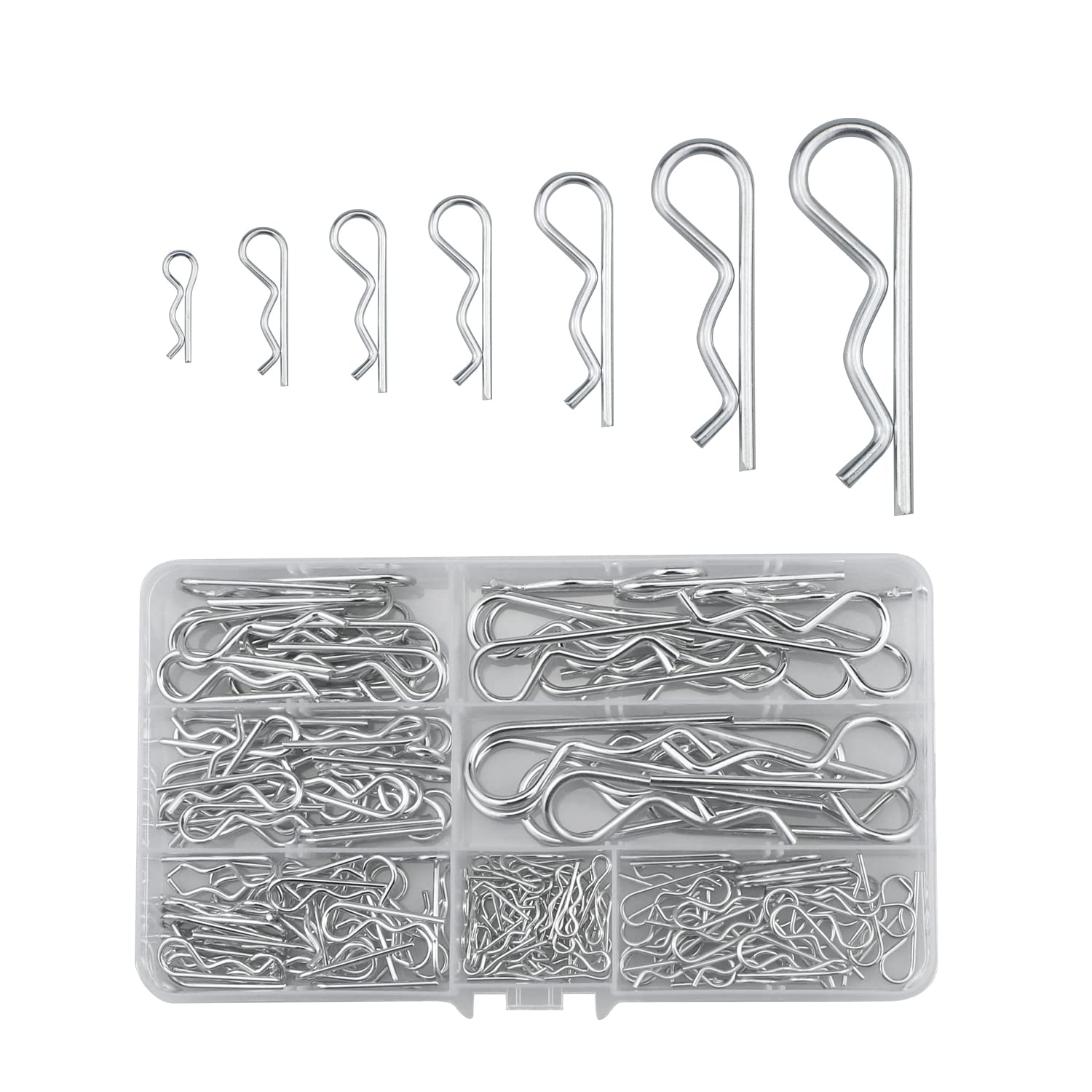 168 Pcs Cotter Pins R Clips Assorted Kit,Galvanized R Split Pins 7 Sizes (M1/M1.2/M1.5/M1.8/M2/M2.5/M3)(17/25/28/32/40/50/60mm) For Automotive,Marine, Machinery, Engine, Bike Fixing And Repair