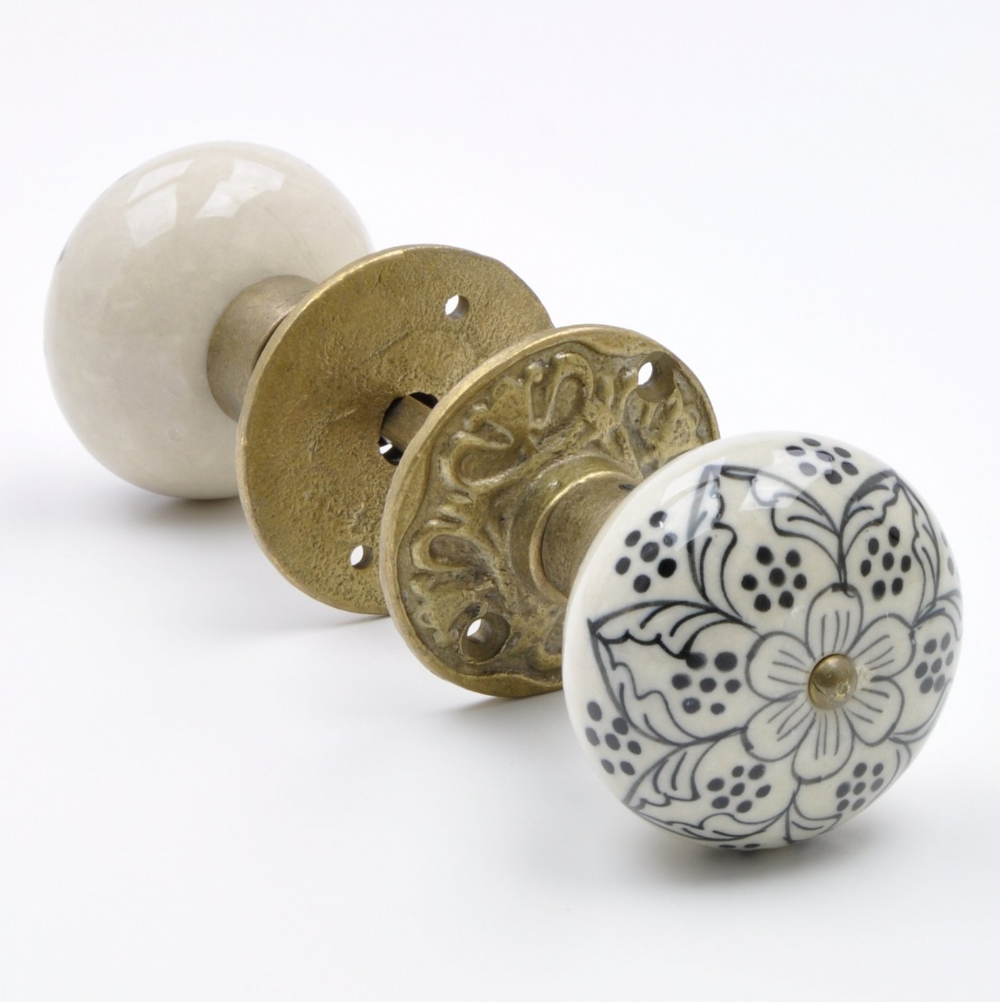 Hand Pained Black Floral Flower Ceramic Antique Brass