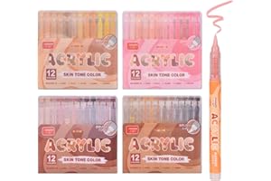 48-Pack Skin Tones Acrylic Paint Markers - 4 Series Soft Brush Tip Pens for Portrait & DIY Anime Art, Non-bleeding, Waterproo