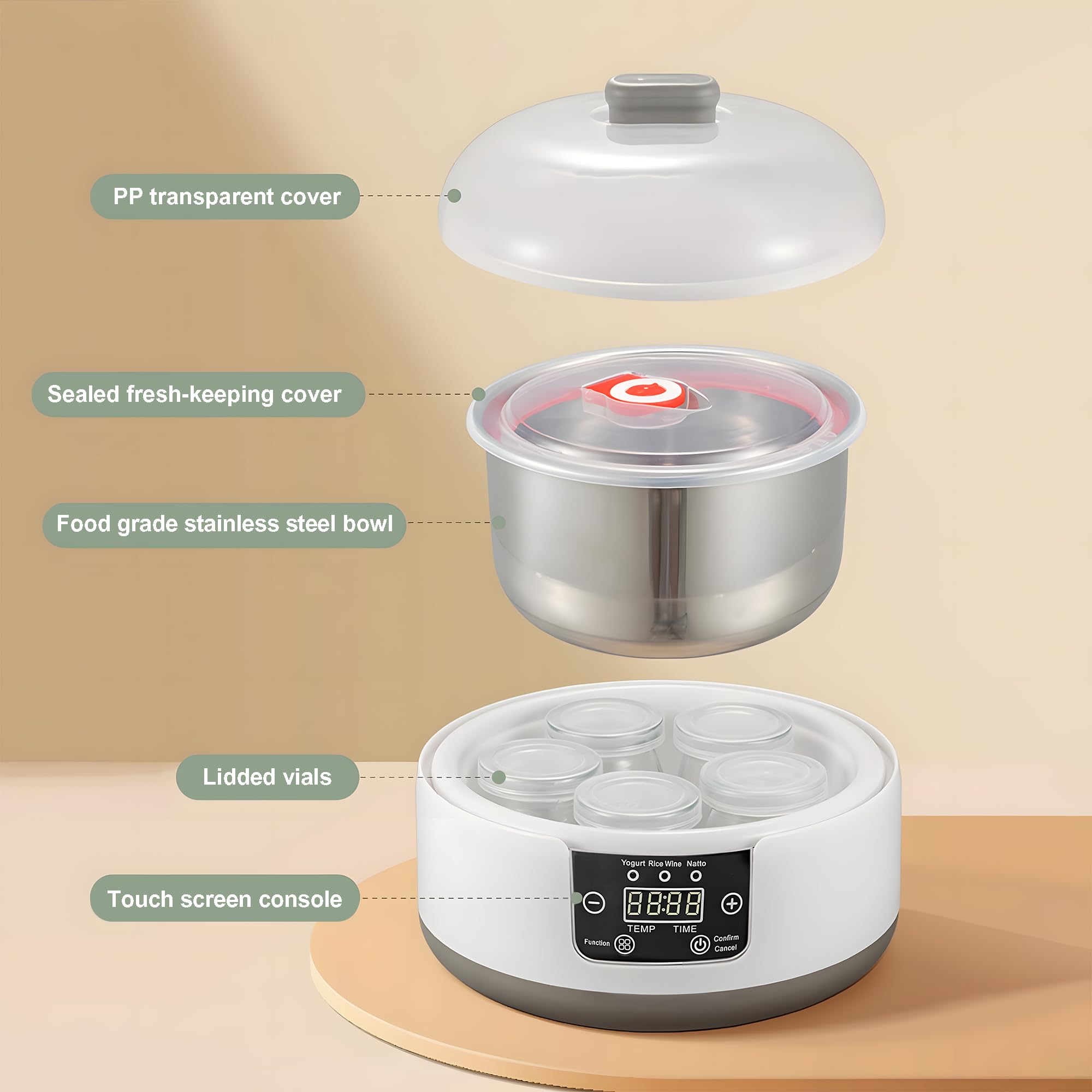 Yogurt Maker with Temperature Control, Adjustable Time Homemade Probiotic Yogurt Maker Machine