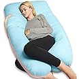 QUEEN ROSE 55in Pregnancy Pillow, U-Shaped Full Body Pillow for Back Support with Satin Cover for Anyone,Blue and Pink
