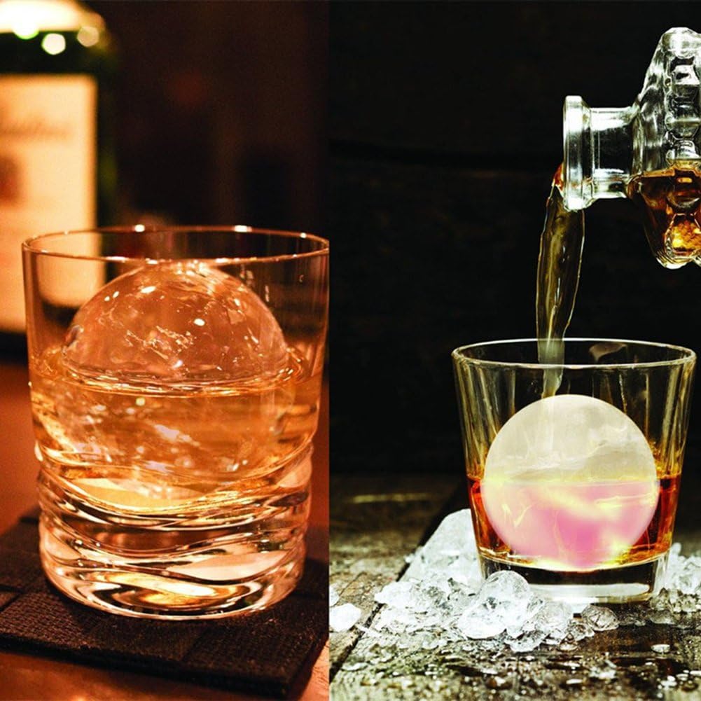 Ticent Ice Cube Trays (Set of 2), Silicone Sphere Whiskey Ice Ball Maker with Lids & Large Square Ice Cube Molds for Cocktails & Bourbon - Reusable & BPA Free: Kitchen & Dining