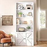 OneBlis 71.5" Tall Farmhouse Bookshelf, 6-Tier Bookcase with Cabinet Doors, Tall Display Shelves with Storage for Home Office, Living Room