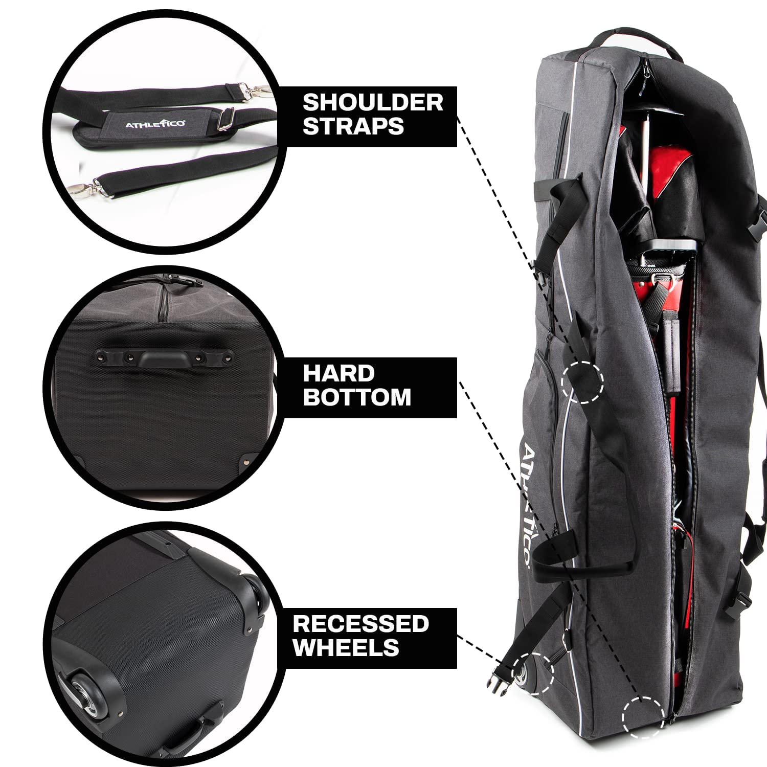 Athletico Ace Wheeled Golf Travel Bag - Heavy Duty Padded Golf Travel Case - Soft-Sided Club Cover - Waterproof - Universal Size