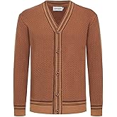 OXKNIT Men's Retro Brown Knitted Cardigan Sweater, 1960s Mod Style Long Sleeve Vintage Casual Tops