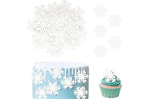 Rsstarxi 50 Pack White Snowflake Cupcake Toppers Wafer Rice Paper Edible Snowflake Cupcake Picks for Christmas Winter Frozen Baby Shower Wedding Birthday Party Cake Decorations White