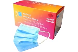 Aurelia - Level 3 Face Masks - Disposable Protective Made in Canada Mask for Adults with Earloops, 3 Ply, 50 Units/Box (Blue,