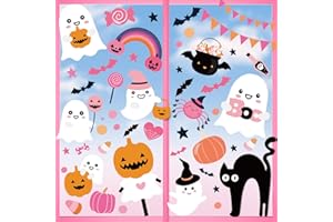 BANANABROTHER Pink Halloween Window Clings Decor, Cute Window Stickers Decoration, Ghost Bat Pumpkin Decals for Home Classroom Kids Rooms, 9 Sheets