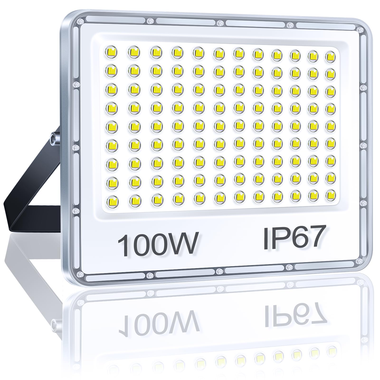 YIQIBRO 100W LED Floodlight Outdoor 1 Pack, IP67 Waterproof Outside Security Lights, 10000LM 7000K Cool White LED Floods Light Outdoor Spotlight for Garden, Garage, Warehouse, Workshop, Factory