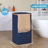 efluky XL 100L Laundry Basket with Lid Bamboo Handles & Inner Bag (Blue) view 3