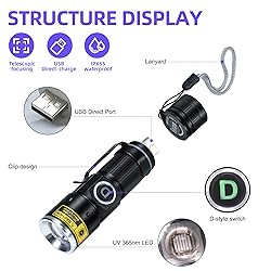 DARKDAWN UV 365nm Black Lights Flashlights USB