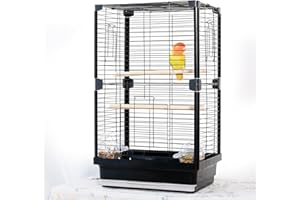 JOUSONTY 25 inch Bird Cage, Portable Travel Parrot Cage, Double-Layer Parakeet Cage, for Temporary Pet Accommodation, Trip to Vet, Short Trip, Camping, Black