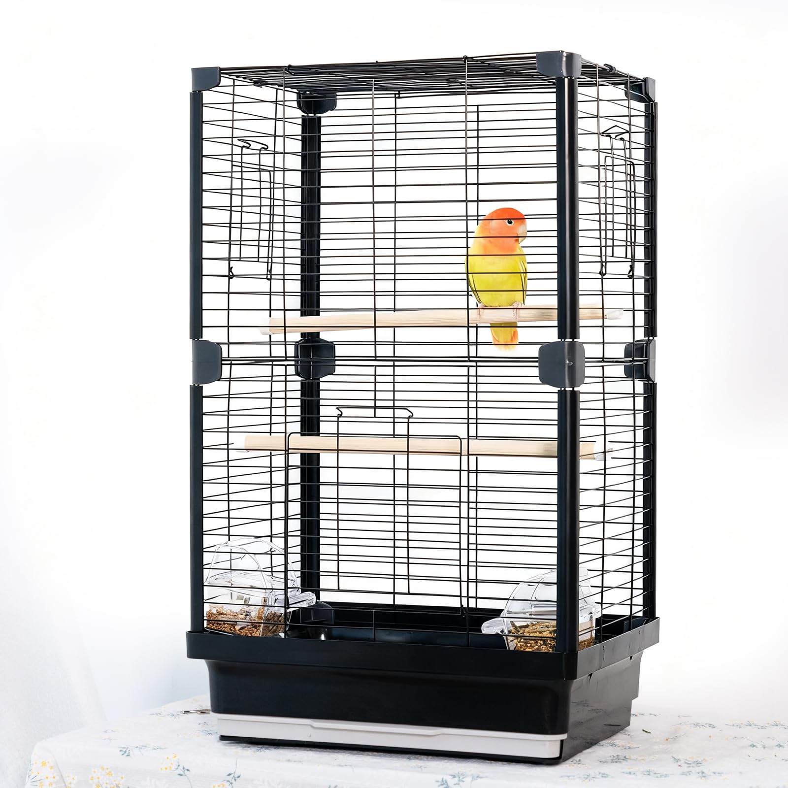 Photo 1 of 25 inch Bird Cage, Portable Travel Parrot Cage, Double-Layer Parakeet Cage, for Temporary Pet Accommodation, Trip to Vet, Short Trip, Camping, Black