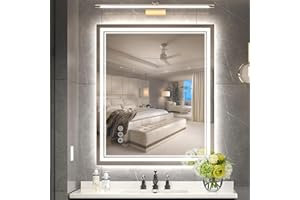 Ratsamee 30x36 Inch LED Bathroom Mirror with Frontlit & Backlit（Independent Control）, Lighted Mirror for Bathroom Wall with 3-Color Dimmable & Anti-Fog, Vanity Mirror with Lights