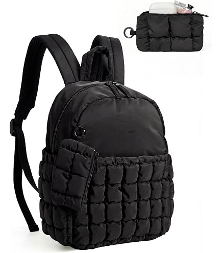 Quilted Mini Backpack with Adjustable Straps, Large Capacity Lightweight Solid Black Mini Backpack – Bella Taylor main image 4