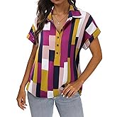 Bebonnie Women's Button Down Shirts Short Sleeve Dress Shirts Collared Work Office Blouses