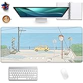 Cute Desk Mat Kawaii Anime Large Gaming Mouse Pad Cartoon Rabbit Desk Pad,Stitched Edges Non-Slip Waterproof Rubber Base Mous Mat for Office,Computer,Keyboard,Laptop and Home Desk Pad(27.5X11.8 in)